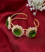 Gold plated green stone kada bracelet