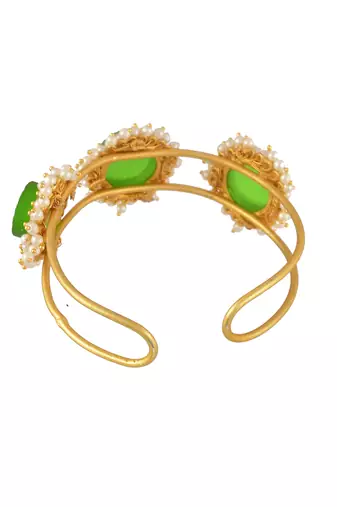 Gold plated green stone kada bracelet