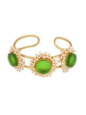 Gold plated green stone kada bracelet 4