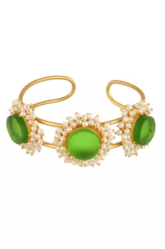 Gold plated green stone kada bracelet