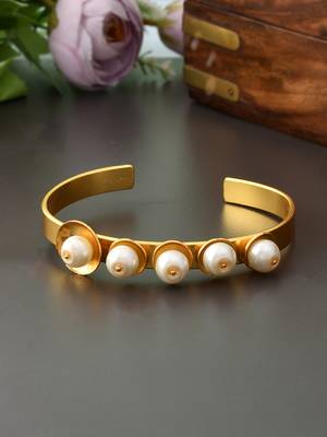 Gold & white pearl beaded handcrafted cuff bracelet 1