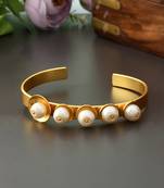 Gold & white pearl beaded handcrafted cuff bracelet