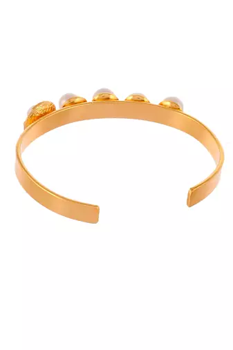 Gold & white pearl beaded handcrafted cuff bracelet