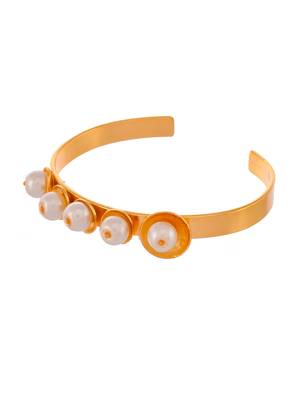 Gold & white pearl beaded handcrafted cuff bracelet 4