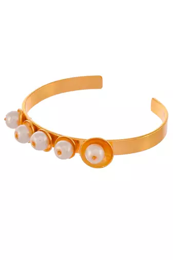 Gold & white pearl beaded handcrafted cuff bracelet
