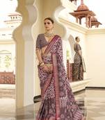 Elora Silk Geometric Print Patola Saree For Women (Lavender)