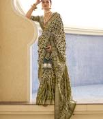 Elora Silk Geometric Print Patola Saree For Women (Olive Green)
