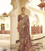 Elora Silk Geometric Print Patola Saree For Women (Brown)