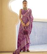 Elora Silk Geometric Print Patola Saree For Women (Magenta)