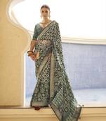 Elora Silk Geometric Print Patola Saree For Women (Bottle Green)