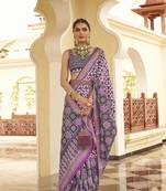Elora Silk Geometric Print Patola Saree For Women (Purple)