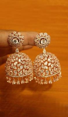 Sanvi Jewels American Diamond Studded Rose Gold Plated Brass Jhumka Earrings 6