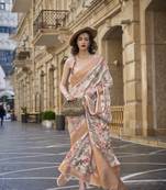 Elora Brasso Floral Printed  Sequence Work Weaving  Saree  (Cream)