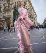 Elora Brasso Floral Printed  Sequence Work Weaving  Saree  (Blush Pink)