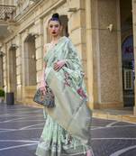 Elora Brasso Floral Printed  Sequence Work Weaving  Saree  (Green)