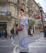 Elora Brasso Floral Printed  Sequence Work Weaving  Saree  (Light Blue)