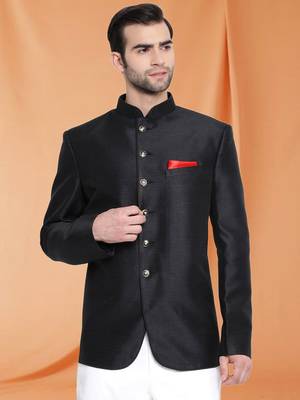 Black Art Silk Jodhpuri full sleeve with trouser for men's 1