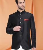 Black Art Silk Jodhpuri full sleeve with trouser for men's