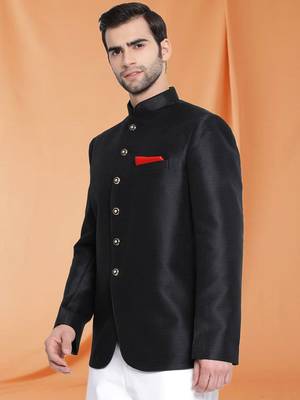 Black Art Silk Jodhpuri full sleeve with trouser for men's 3