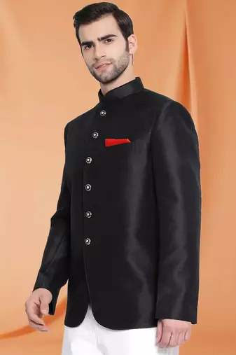 Black Art Silk Jodhpuri full sleeve with trouser for men's
