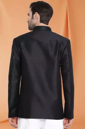 Black Art Silk Jodhpuri full sleeve with trouser for men's