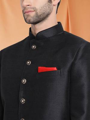 Black Art Silk Jodhpuri full sleeve with trouser for men's 5