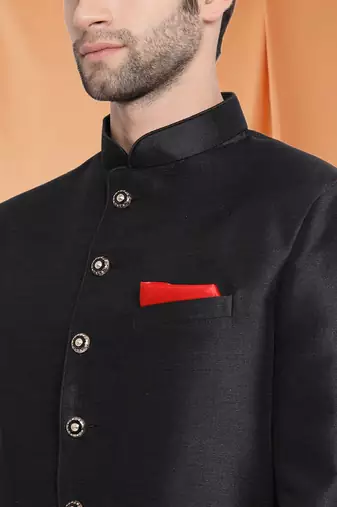 Black Art Silk Jodhpuri full sleeve with trouser for men's