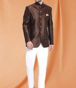 Brown Art Silk Jodhpuri full sleeve with trouser for men's