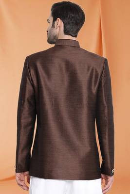 Brown Art Silk Jodhpuri full sleeve with trouser for men's 4