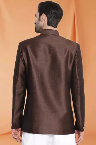 Brown Art Silk Jodhpuri full sleeve with trouser for men's