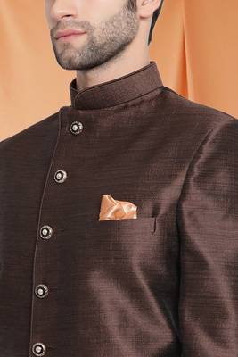 Brown Art Silk Jodhpuri full sleeve with trouser for men's 5