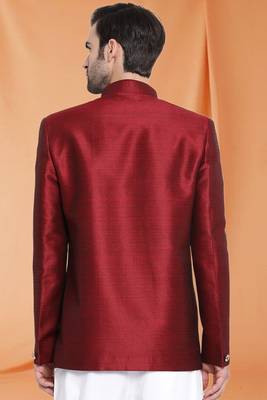 Maroon Art Silk Plain Jodhpuri full sleeve with trouser for men's 4
