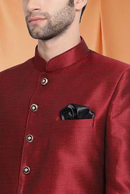 Maroon Art Silk Plain Jodhpuri full sleeve with trouser for men's 5