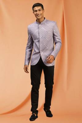 Powder Pink royan viscose jodhpuri full sleeve with trouser for men's 1