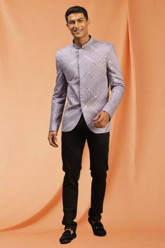 Powder Pink royan viscose jodhpuri full sleeve with trouser for men's