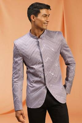 Powder Pink royan viscose jodhpuri full sleeve with trouser for men's 2