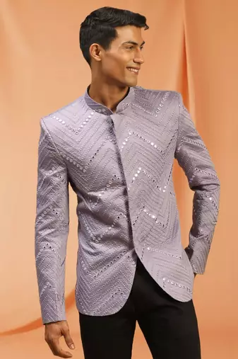 Powder Pink royan viscose jodhpuri full sleeve with trouser for men's