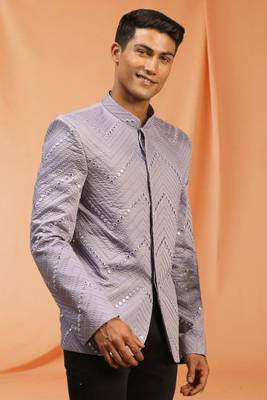Powder Pink royan viscose jodhpuri full sleeve with trouser for men's 3
