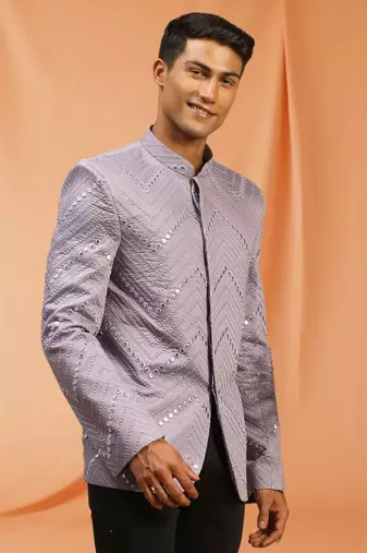 Powder Pink royan viscose jodhpuri full sleeve with trouser for men's