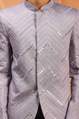 Powder Pink royan viscose jodhpuri full sleeve with trouser for men's 5