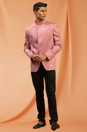 Light Pink royan viscose jodhpuri full sleeve with trouser for men's