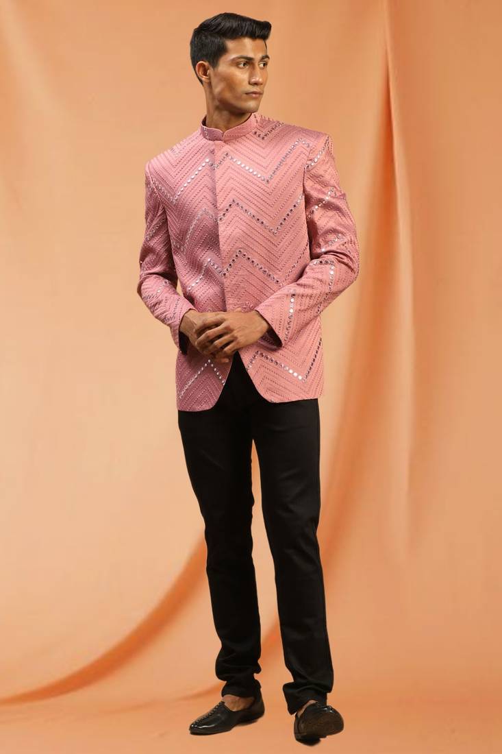 Light Pink royan viscose jodhpuri full sleeve with trouser for men's