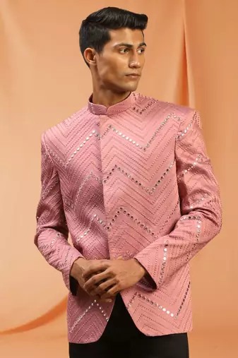 Light Pink royan viscose jodhpuri full sleeve with trouser for men's