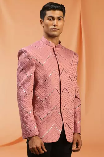 Light Pink royan viscose jodhpuri full sleeve with trouser for men's