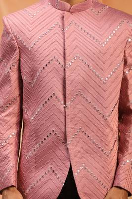 Light Pink royan viscose jodhpuri full sleeve with trouser for men's 5