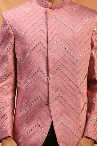 Light Pink royan viscose jodhpuri full sleeve with trouser for men's