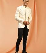 Cream royan embroidered jodhpuri full sleeve with trouser for men's