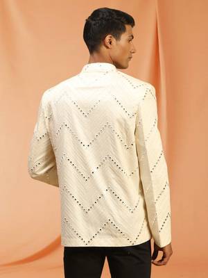 Cream royan embroidered jodhpuri full sleeve with trouser for men's 4