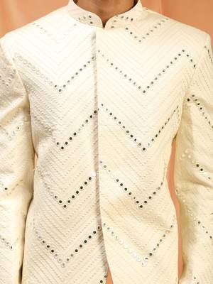 Cream royan embroidered jodhpuri full sleeve with trouser for men's 5