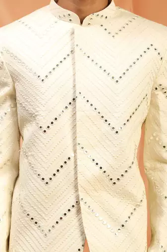 Cream royan embroidered jodhpuri full sleeve with trouser for men's